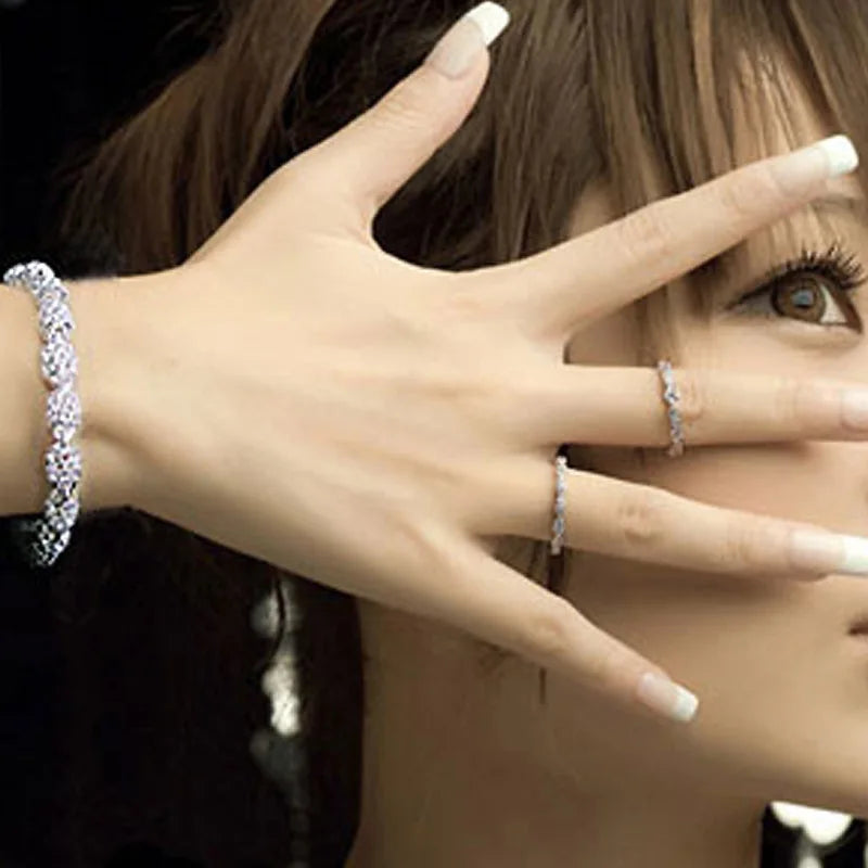 Sterling Silver Bracelet Zirconia Geometric Chain