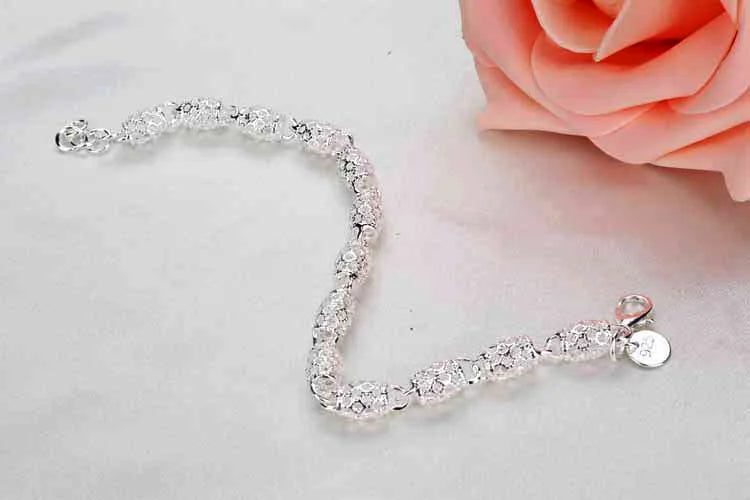 Sterling Silver Bracelet Zirconia Geometric Chain