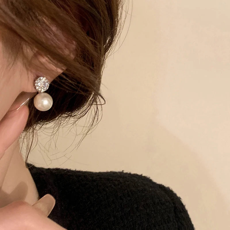 Zircon Round Pearl Earrings