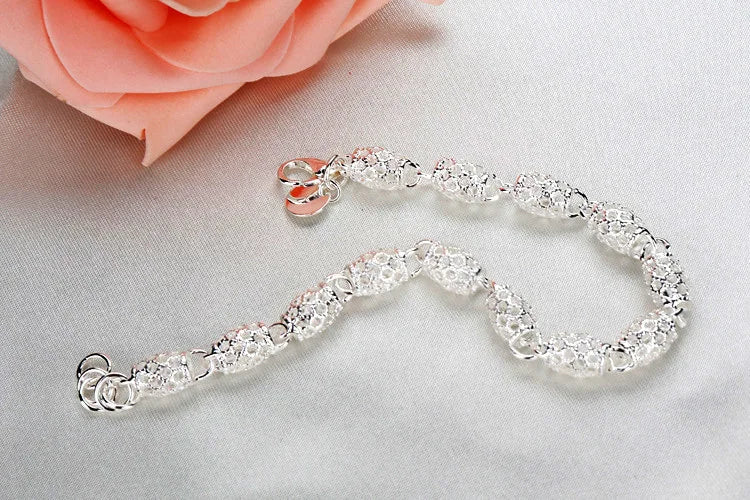 Sterling Silver Bracelet Zirconia Geometric Chain