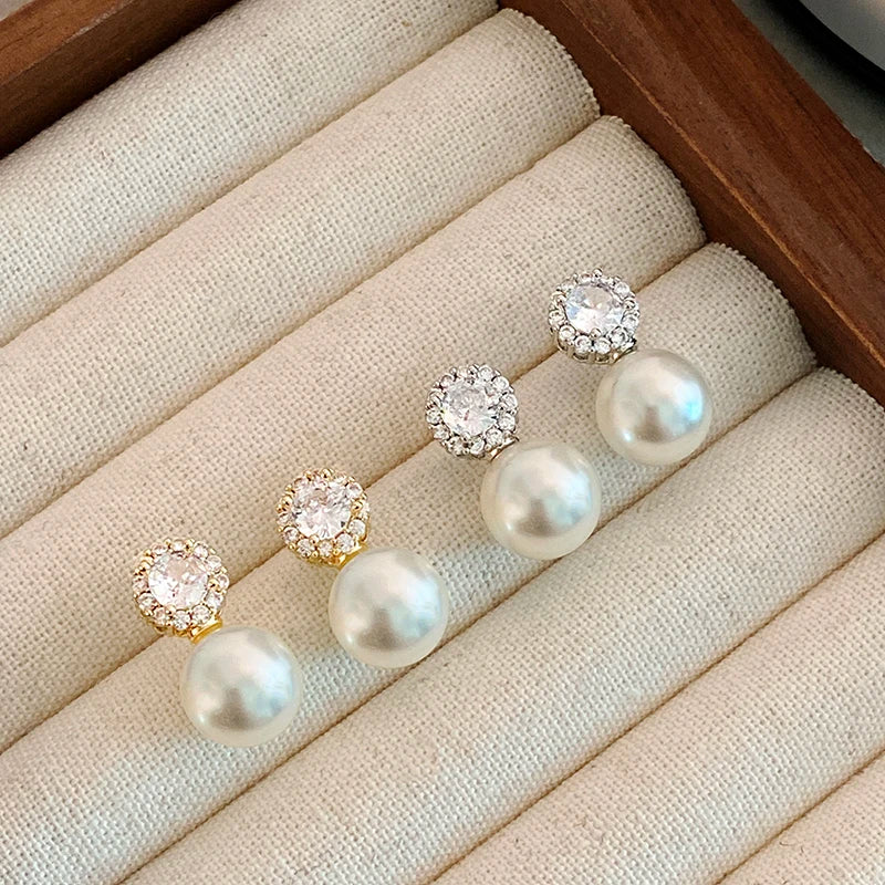 Zircon Round Pearl Earrings