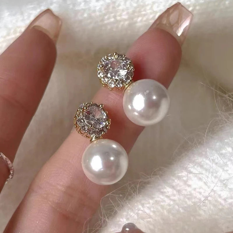 Zircon Round Pearl Earrings