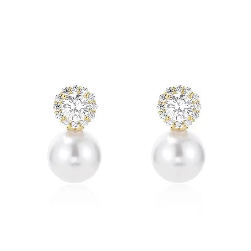 Zircon Round Pearl Earrings