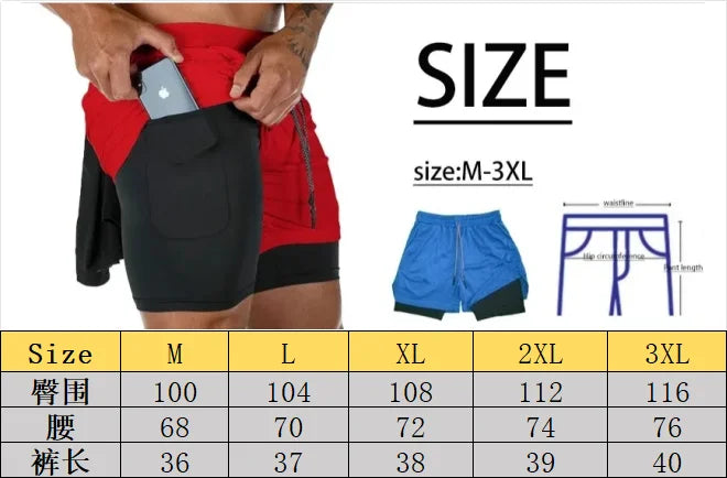 Men Running Shorts 2 in 1 Double-deck Sport Shorts